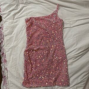 Lucy in the Sky Elida One-Shoulder Pink Sequin Dress - Size M